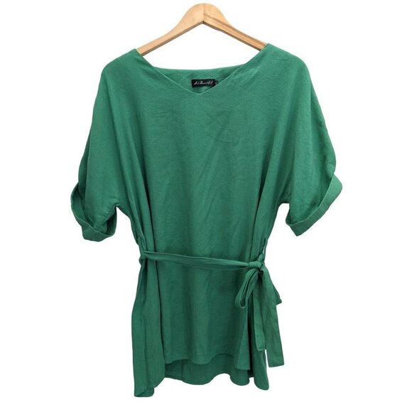 KD. BEAUTIFUL Shamrock Green Linen Blend Belt Tunic Dolman St. Patrick's Sz 3XL - Picture 2 of 8